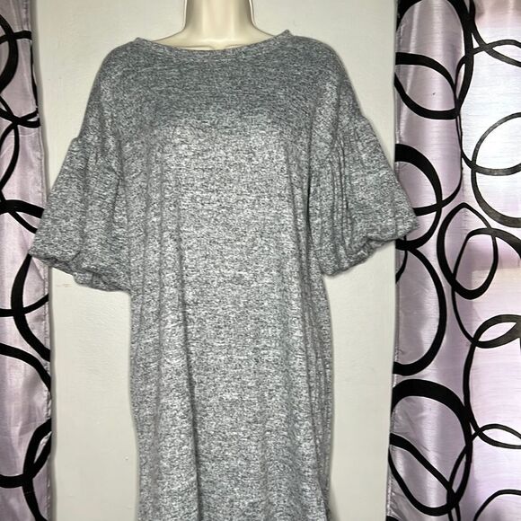 Forever 21 Sheath Dress Women's S Heather Gray Knit Boat Neck Bubble Sleeve NWT - Picture 1 of 11